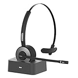 Bluetooth Headset, YAMAY Wireless Headset with Microphone (Noise Cancelling Mic) Charging Base Mute Button 19H Clear Talk Time Pro for Truck Driver Office Buiseness Call Center Home Smartphones PC