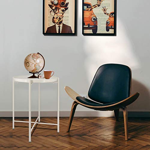 Round Side Table Accent Table Removable and Waterproof End Tables Metal Side Table for Living Room Bedroom Balcony Office (White)
