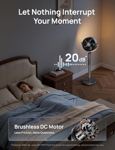 DREO Smart Fan For Bedroom, Standing Fans for Home, 120°+150° Oscillating Pedestal Fan Wi-Fi/Voice Control, 100ft 20db Quiet Circulator RGB Fan, DC Motor, 6 Modes, 12 Speeds, 37-42'' Adjustable Height