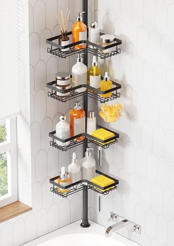 Kegii Telescopic Shower Caddy Corner Shower Shelf Bathroom Corner Storage Black