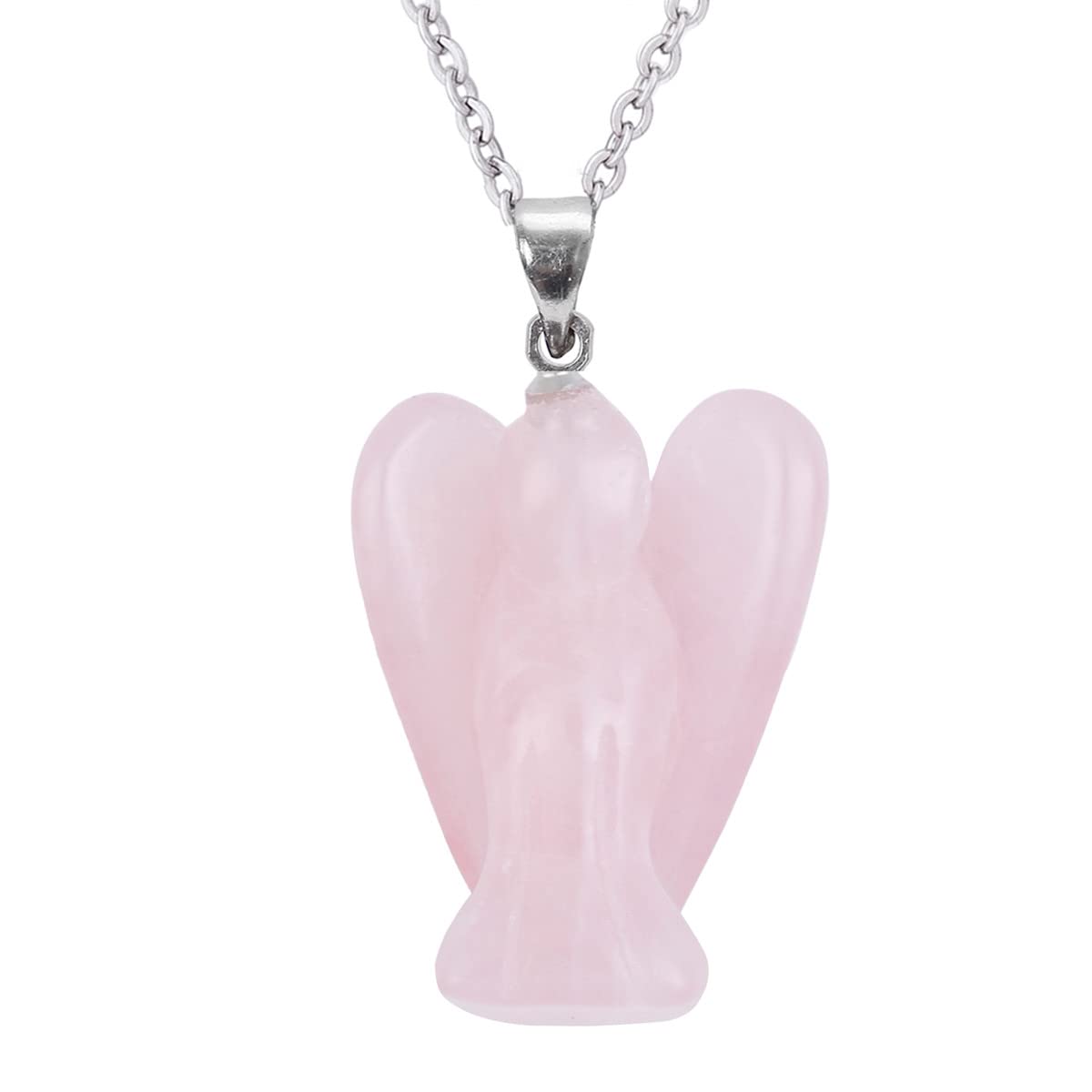 Nupuyai Rose Quartz Mini Crystal Guardian Angel Statue Pendant Necklace for Women, Carved Figure Healing Stone Pendant with Chain