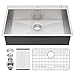 Kichae 33 Drop In Kitchen Sink - 33x22 Kitchen Sink Drop in Topmount Single Bowl 16-Gauge Stainless Steel Drop Sinks Round Corner Basin With Rack & Stainless Steel Sink Grid