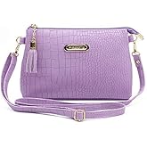 PORT&LOTUS Casual Crocodile Pattern Crossbody Bags Tassels Zipper Shoulder Bag Ladies Purses for Women