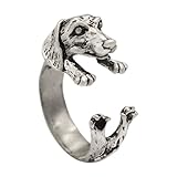Women's Vintage Handmade Dachshund Dog Puppy Animal Wrap Rings Gift Fashion Jewelry (Antique Silver)