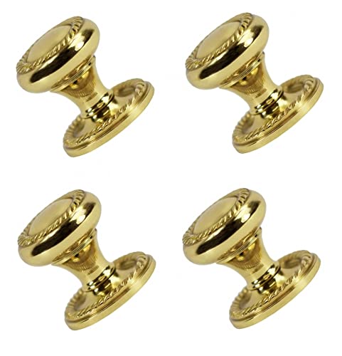 TERF® 35mm Traditional Georgian Polished Brass Cabinet Door Knobs 35mm Chest Drawer Cupboard Kitchen Wardrobe Door Pull Handle Knobs with Fixing Screw for Use Home and Office - Pack of 4