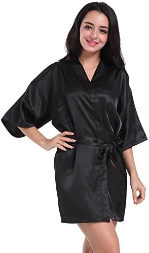 SIMJOY Women's Satin Short Kimono Robe Plain Dressing Gown Bathrobe Bridal Party Robe