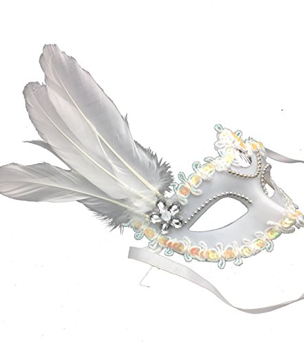 3 Pack Lace Sexy Mask Masquerade Party Costume Mask with Feather white&black - Image 6