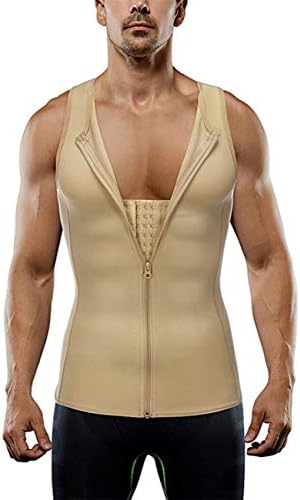 HEXIN Men Slimming Body Shaper Compression Shirt Zipper Closure Tight Undershirt Tummy Control Shapewear Bodysuit
