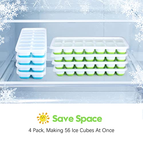 JRISBO Silicone Ice Cube Tray with Lid, BPA-Free, Pack of 4 Ice Cube Trays, Stackable & LFGB Certified, Safe Ice Cube Tray, Ice Cube Trays for Baby Porridge, Cocktail, Whiskey