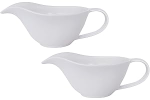 Sizikato Set of 2 Classic Matte Pure White Porcelain Easy Pour Gravy Sauce Boat Creamer Pitcher. 7 Oz