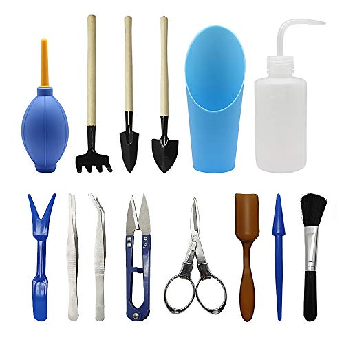Homagty 14 Pcs Transplanting Tools, Mini Garden Succulent Tool Small Gardening Hand Tools Set for Indoor Miniature Fairy Garden Plant Care