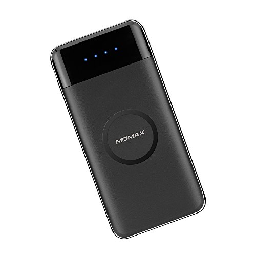Wireless Charger Power Bank, MOMAX 10000mAh Portable power bank Charger QI Wireless Charging Pad for For iPhone,Samsung and More with 2 USB Outputs 5V 2.1A fast Output (Black)