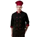 Chef coat black with red uniforms and long sleeve unisex