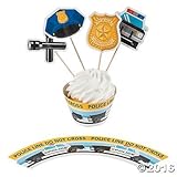 Fun Express - Police Party Cupcake Collars W/picks for Birthday - Party Supplies - Serveware & Barware - Misc Serveware & Barware - Birthday - 100 Pieces