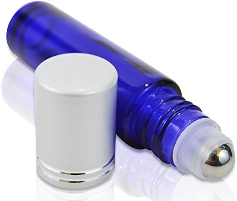 2PM Essentials™ Roller Bottles 10ml 1/3 oz empty refillable Clear Elegant glass bottle with Metal Ball & Aluminum Cap for essential oils 100% No Hassle Lifetime Guarantee (20, Cobalt Blue)