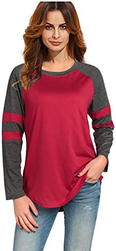 imimimomo Women's Long Sleeve Baseball Crew Neck Sleeves T-Shirt Casual Tunic Tops