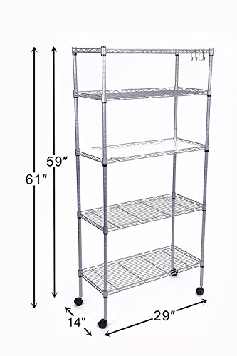 JS HANGER Wire Shelving Unit, 5-Tier Rolling Storage Shelf 29''W X 14''D X 61''H, Silver - Thumbnail 2