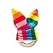 #1 Wooden Teether Ring With Minky Fabric Bunny Ears, Rainbow Stripe