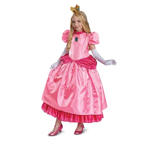 Disguise Girls Princess Peach Elevated Costume, Official Nintendo Super Mario Peach Costume With Crown and Gloves for Kids