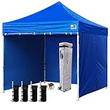 Eurmax 10'x10' Ez Pop-up Canopy Tent Commercial Instant Canopies with 4 Removable Zipper End Side Walls and Roller Bag, Bonus 4 SandBags(Royal Blue)