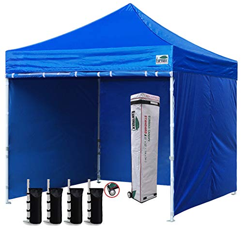 Eurmax 10'x10' Ez Pop-up Canopy Tent Commercial Instant Canopies with 4 Removable Zipper End Side Walls and Roller Bag, Bonus 4 SandBags(Royal Blue)