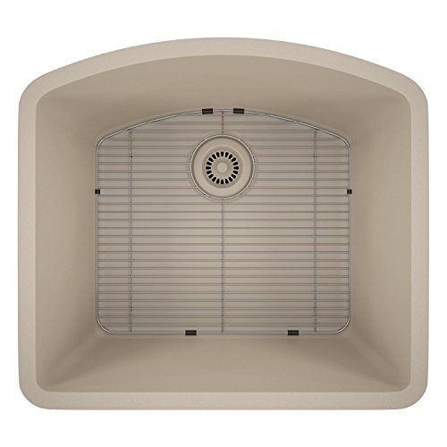 LexiconPlatinum Quartz Composite Kitchen Sink - D-Shaped Single Bowl with Drain and Grid (LP-2321D Beige)