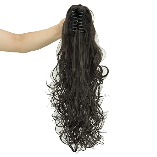 IMISSU Thick Mess Curly Jaw Claw Ponytail Hair Pieces Extensions Pony Tail Clip in Hairpiece 24 Inches (Black Brown)