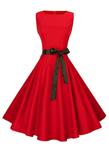 Anni Coco Women's Classic 1950s Vintage Hepburn Dresses Red XX-Large