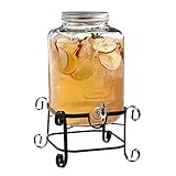 Style Setter La Maison 210262-GB 3 Gallon Glass Beverage Dispenser with Metal Stand and Lid, 11.5 x 18, Clear