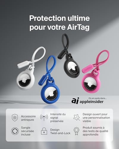 Anneau de protection avec cordon d'attache (protection pour AirTag, accessoire résistant aux rayures, blanc)