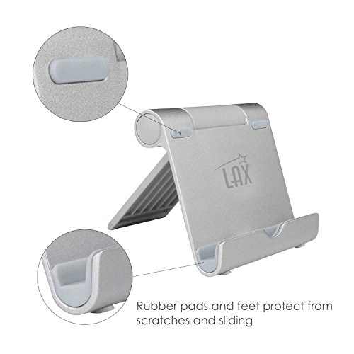 Adjustable Aluminum Tablet Stand for iPad, eReaders, and Smartphones (Silver)