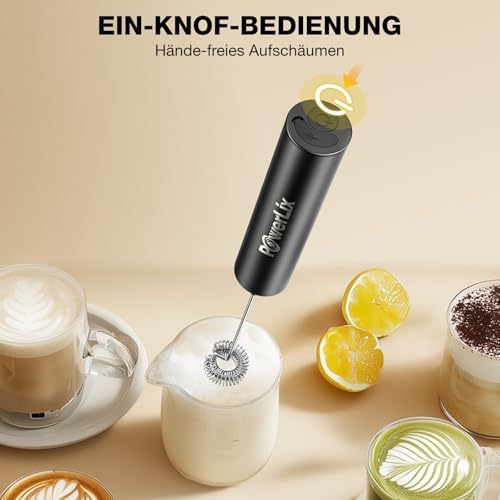 Powerlix Pro 3-in-1 Handheld Milk Frother Electric - USB-C Rechargeable, 10,000 RPM Quick Whisk, Detachable Heads for Latte/Cappuccino/Egg Whites, Auto-Stop Safety, Portable Barista Tool