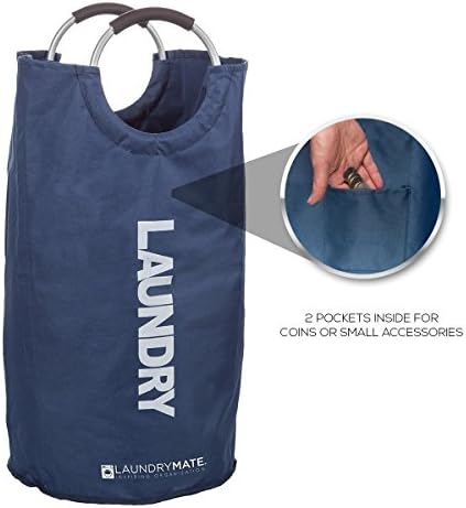 Laundrymate Extra Large Capacity Laundry Bag - With 2 Coin Pocket, Durable Strong Material Foldable Laundry Sack For College, Dorm And Apartment Dwellers Collapsible Laundry Bag (Dark Blue)