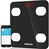 Bluetooth Body Fat Scale, ZOETOUCH Smart Digital Bathroom Weight Scale with iOS and Android APP Wireless Body Composition Analyzer Fitness Health Monitor Capacity Up to 180 kg /396 lbs, Black
