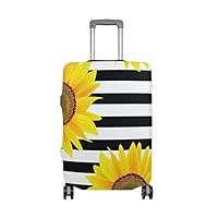 FOLPPLY Sunflower With Black White Stripes Luggage Cover Baggage Suitcase Travel Protector Fit for 18-32 Inch