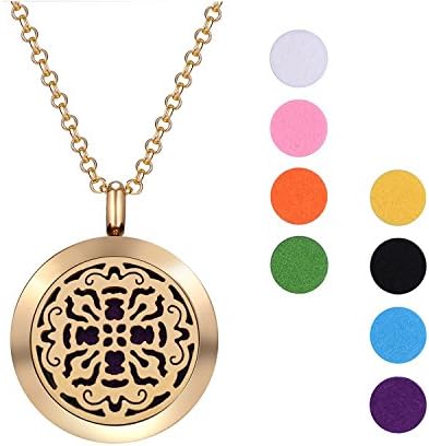 Essential Oil Diffuser Necklace Aromatherapy 24" Stainless Steel Gold with 8 Color Pads for Decoration Gift