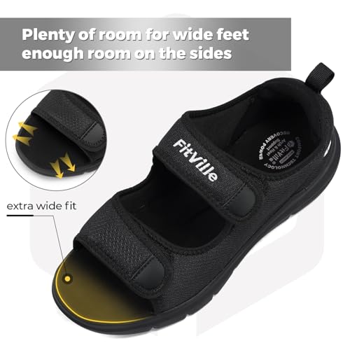 FitVille Men's Diabetic Sandals Extra Wide Edema Shoes with Adjustable Strap Wide Width Slippers for Swollen Feet