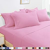 HOMEIDEAS 6 Piece Bed Sheets Set Extra Soft Brushed Microfiber 1800 Bedding Sheets Deep Pocket, Wrinkle & Fade Free (King,Pink)