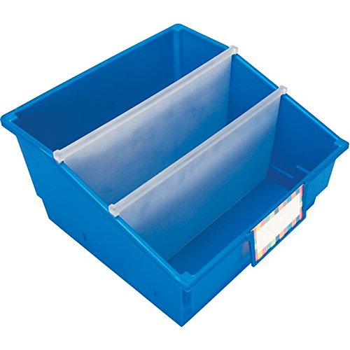 Really Good Stuff Large Plastic Book Organizer Bins, Dividers, Built-in Label Holder, 13.5" by 13.5" by 7.75" (Set of 4, Primary Colors) - For Picture Books, Large Reference Books in Classroom or Home - Thumbnail 4