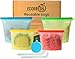 EcoSmrt Storage (4) + 2 Silicone Straws & Scrubber Sponge | Reusable Ziploc (2 Sizes) Eco-Friendly Leakproof Freezer Safe | Zero Waste Sandwich Snack Food Bag, Small & Large, Blue, Green, Red, Yellow