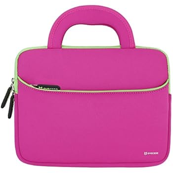 8.9-10.1 inch Tablet Sleeve, Evecase 8.9~10.1 inch Ultra-Portable Neoprene Zipper Carrying Sleeve Case Bag with Accessory Pocket - Hot Pink/Green