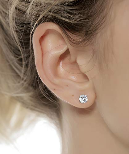 Tornito 7 Pairs 20G Stainless Steel Stud Earrings Round Cubic Zirconia Earring Set For Men Women 2MM-8MM (C1:7 Pairs, Silver Tone, Screw Ball)