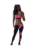 Mangopop Women's Athletic Gym Exercise Yoga Clothes Yoga Fitness Sports Suits (Top + Pant) (Medium, Rose red \ Black)