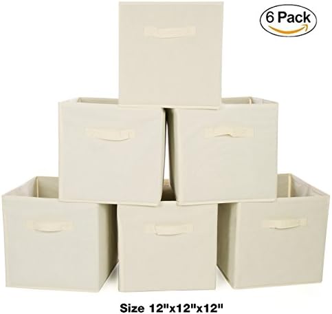 Ideal Traditions Collapsible Fabric Storage Cubes – Set of 6 – (Beige) – Perfect Storage Solution for a Clutter Free Home – Include 2 Sturdy Handles – Made of Non-Woven Eco-Friendly Fabric