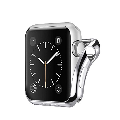 Cywulin Compatible with Apple Watch Case 38mm 42mm, iWatch Series 3 2 1 All Around Thin Rugged Armor TPU Bumper Protective Shock Proof Scratch Resistant Flexible Protector Cover (42mm, Silver)