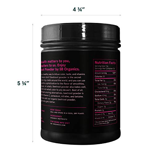 SB Organics Beetroot Powder - USDA Organic Non-GMO Superfood Beet Powder with Fibers, Vitamins, and Minerals - 16 oz.