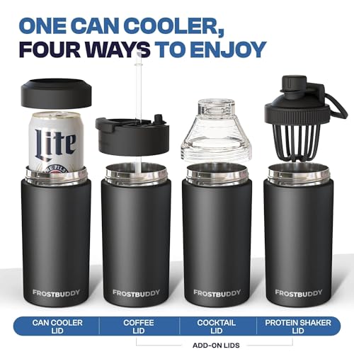 Frost Buddy Universal Can Cooler - Fits Slim Cans, 12 & 16oz (MatteBlack) | 20x colder, cold up to 24 hrs | Sleek, lightweight design | Premium build quality