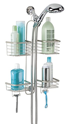 mDesign Bathroom Shower Caddy for Handheld Shower Head - Large, Satin