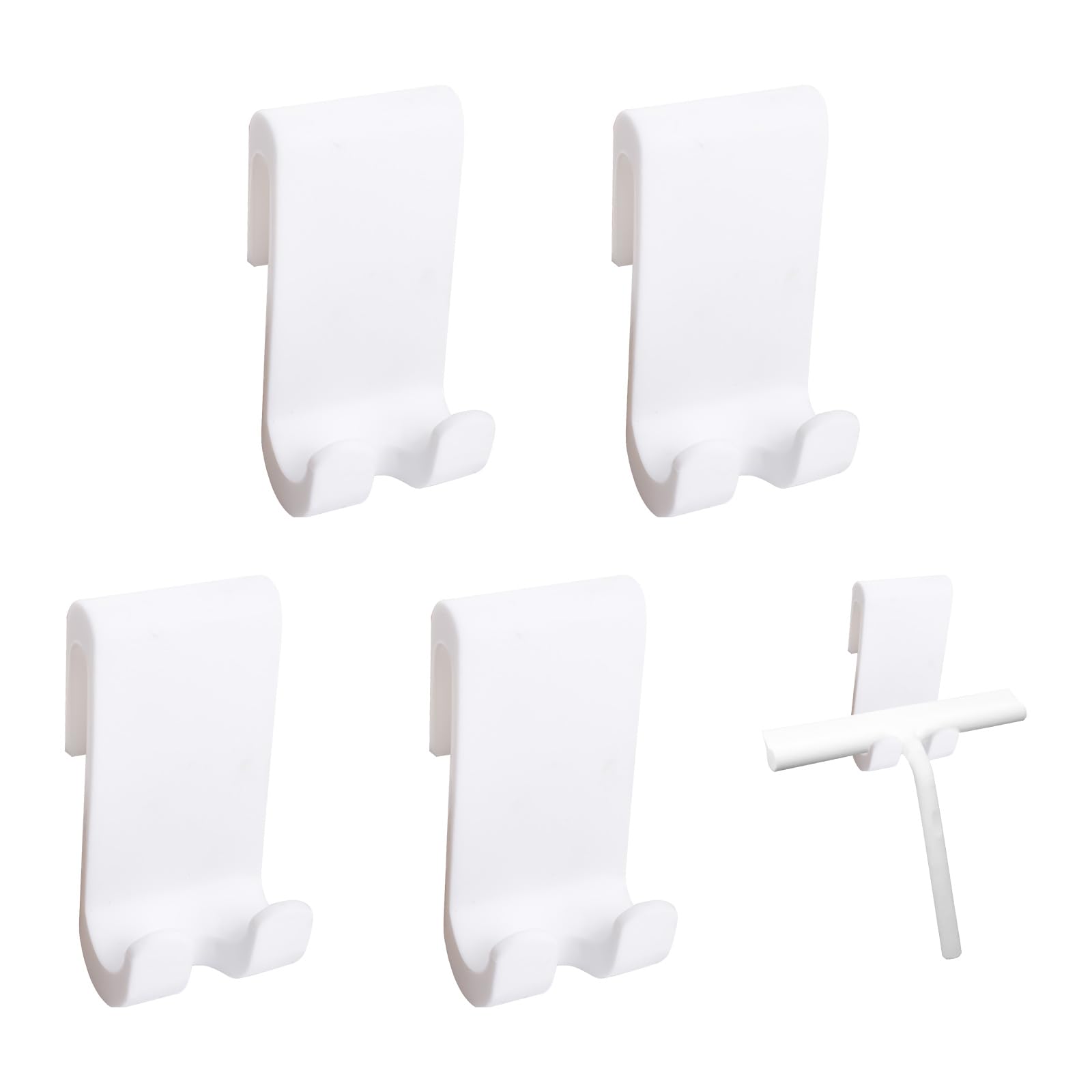 UFURMATE Shower Caddy Hooks, 4PCS Silicone Razor Holder Shaver Hooks Shower Door Hook Free Hole Towel Holder Hook Frameless Glass Door Double Towel Hooks (White)