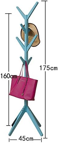 Simple Floor Standing Coat Rack Tree Solid Wood Wooden With 8 Hooks 175cm Home Bedroom Storage ( Color : Blue )